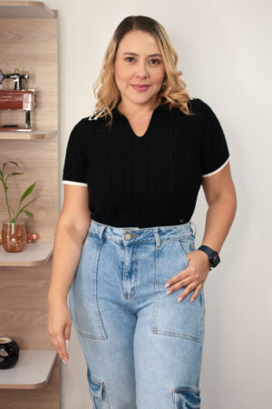 Blusa Polo tejida Negra - Blusa Mujer